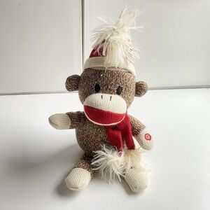 Gemmy Christmas Singing‎ Scooting Sock Monkey Santa Hat Tested Works Video! 9"